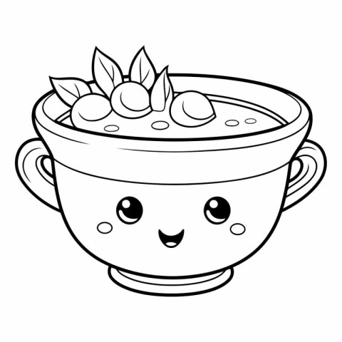 Coloring book for children: cup of tea with cherries.