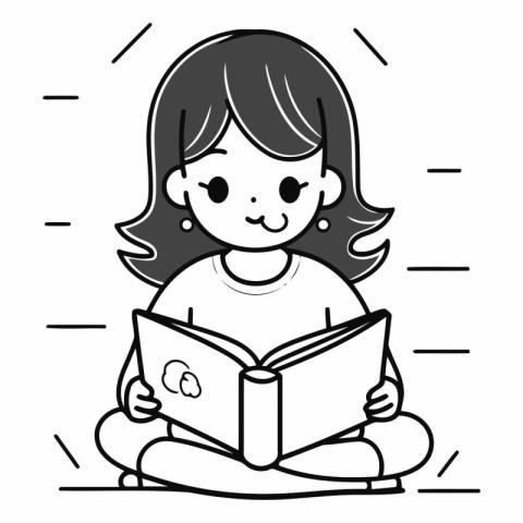 Illustration of a little girl reading a book.