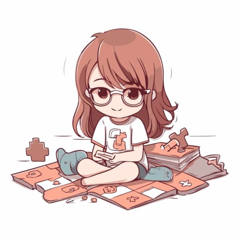 Cute little girl sitting on pile of books.