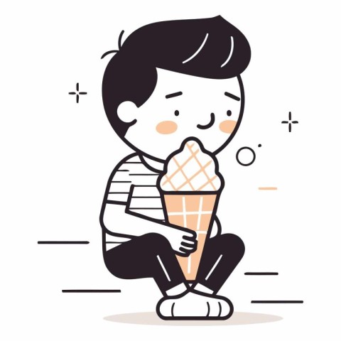 Illustration of a boy eating ice cream in a waffle cone