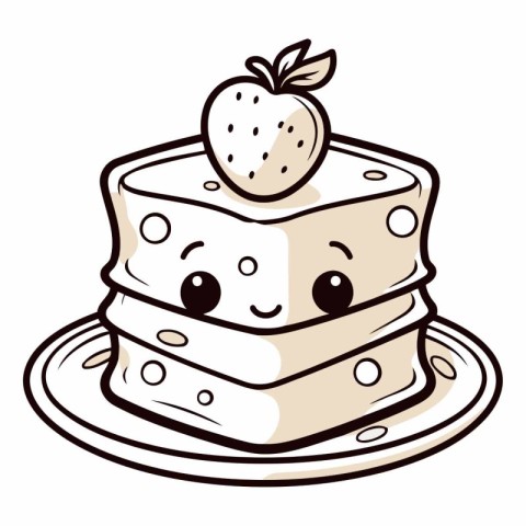 Illustration of a cake with a strawberry on a white background.