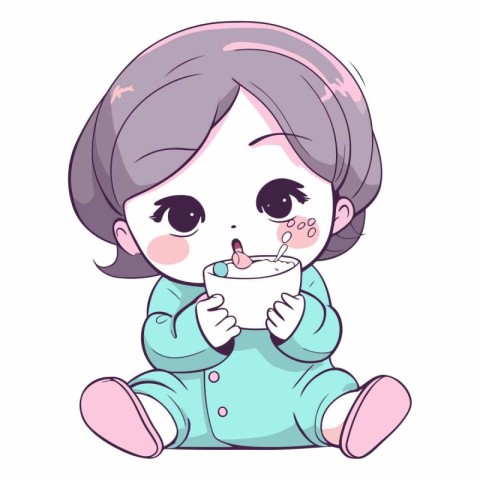 Illustration of a Cute Little Girl Drinking Milk from a Cup