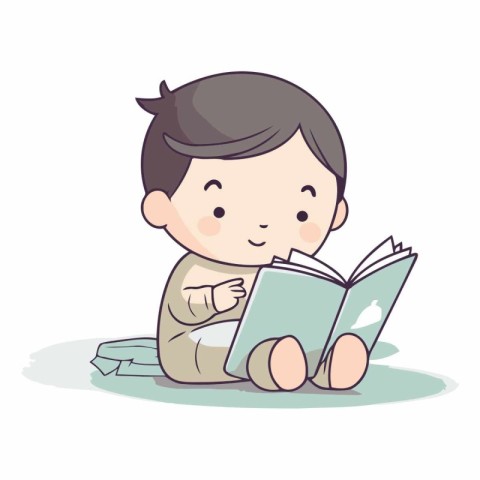 Little boy reading a book. Cute cartoon character.