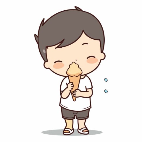 Cute boy eating ice cream. Cartoon character.