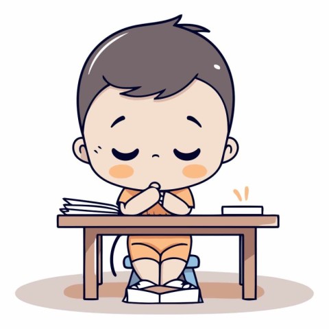 Boy Sitting at Desk - Cute Cartoon Vector IllustrationÃ¯Â»Â