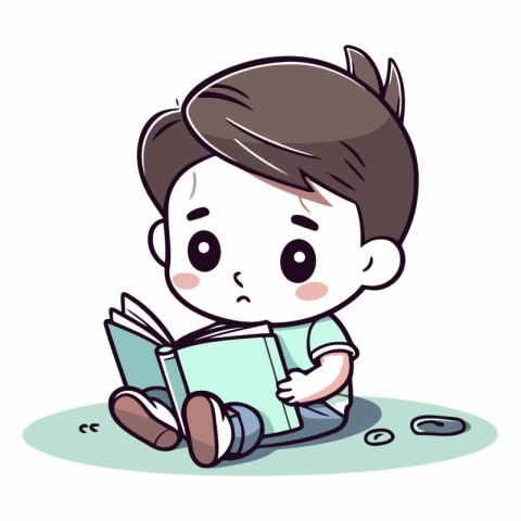 Cute boy reading a book in cartoon style.