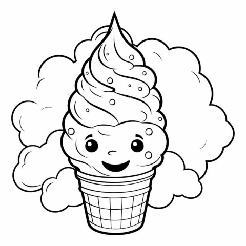 Black and White Cartoon Illustration of Ice Cream Character with