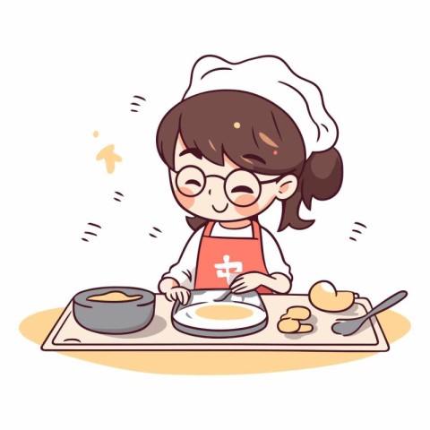 Illustration of a Little Girl Cooking in the Kitchen Cartoon Sty