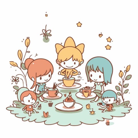 Illustration of a Group of Kids Enjoying a Tea Party.