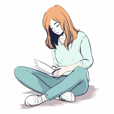 Young woman reading a book sitting on the floor.