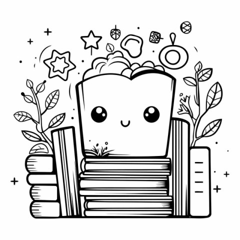 cute books kawaii with stars and leaves vector illustration desi