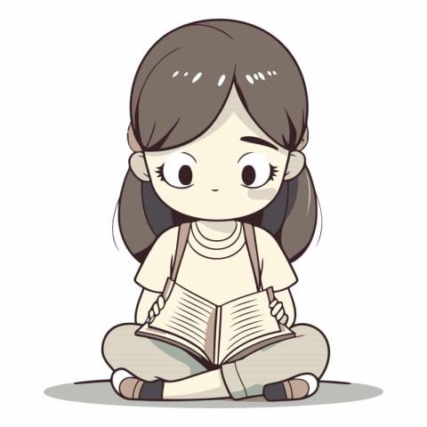 Illustration of a little girl reading a book on a white backgrou