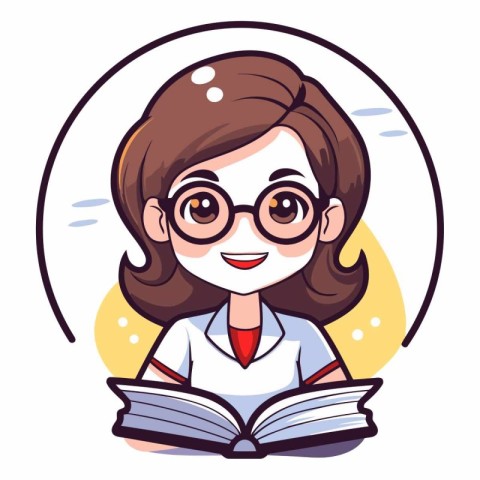 Vector illustration of a girl with glasses and a book in her han