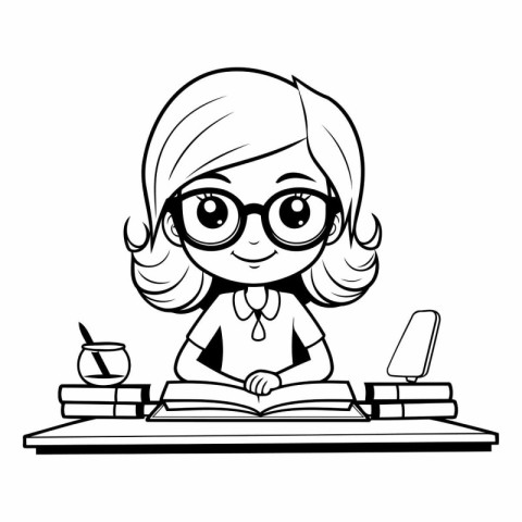 cute little student girl with eyeglasses and books vector illust