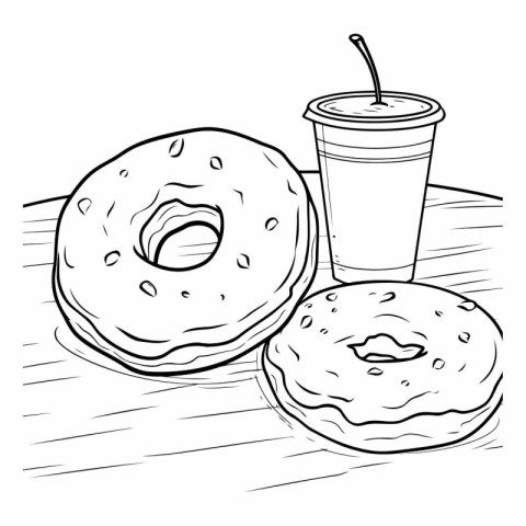 Sketch of donuts and a cup of coffee.