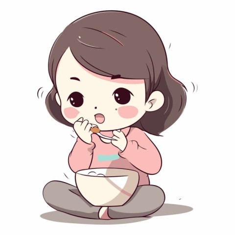 Illustration of a Cute Little Girl Eating a Chocolate Chip Cooki