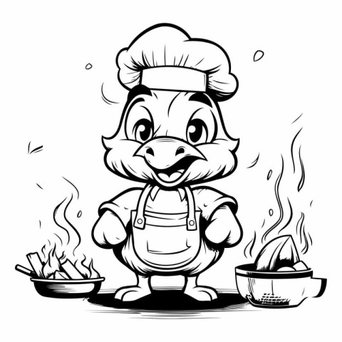 Illustration of a Cute Pig Chef Cartoon Character Cooking in the