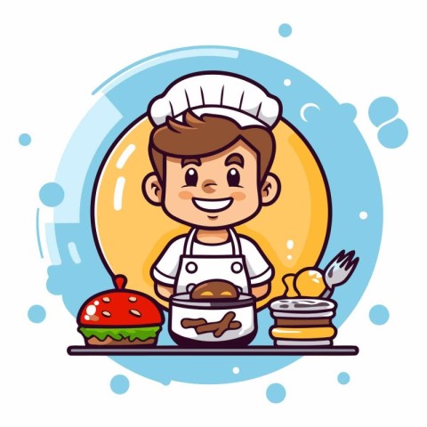 Cute chef boy cartoon vector illustration graphic design vector