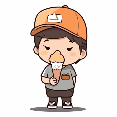 Cute boy eating ice cream character cartoon vector illusration.