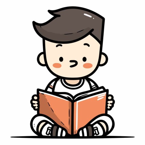 Illustration of a Kid Reading a Book Isolated on a White Backgro