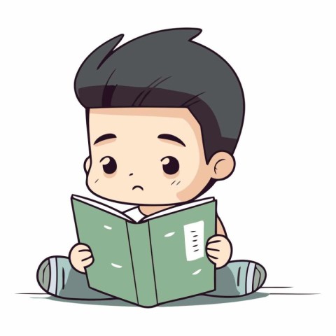 Cute boy reading a book. Vector cartoon character illustration d