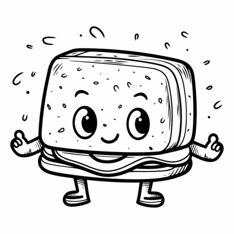 Sandwich cartoon character of a sandwich on a white background.