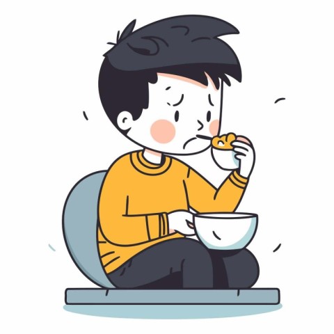 Illustration of a boy eating a bowl of soup