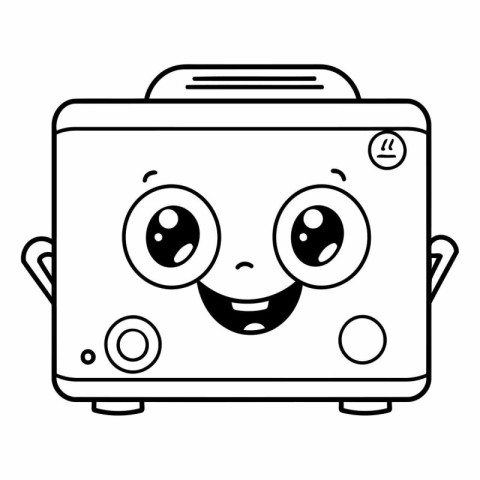 monochrome kawaii toaster with eyes and mouth vector illustratio