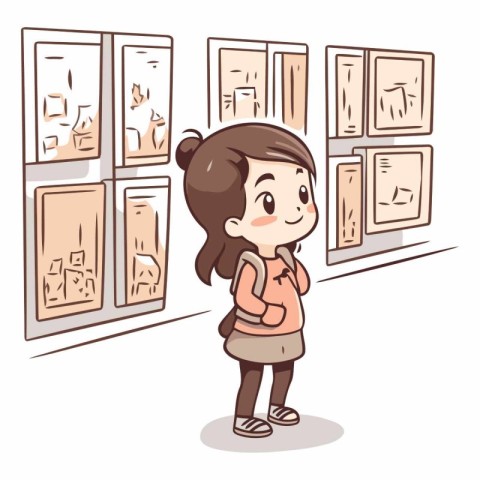 Cute little girl looking at pictures in museum.