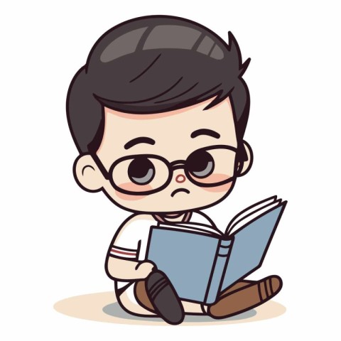 Cute Boy Reading Book - Cartoon Vector IllustrationÃ¯Â»Â¿