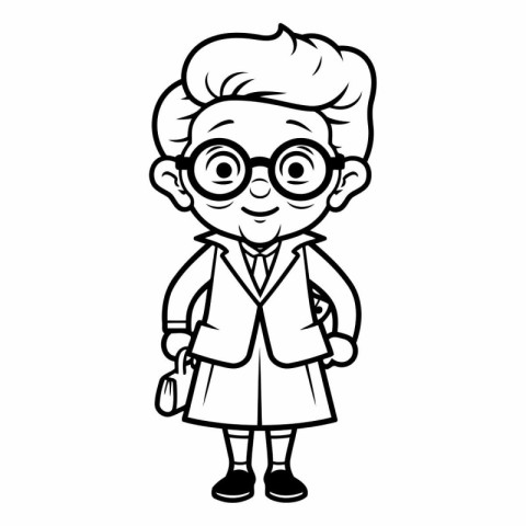 Black and White Cartoon Illustration of Cute Old Lady Student Ch