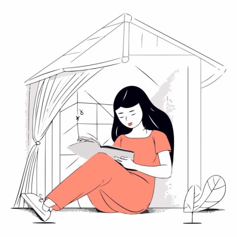 Vector illustration of a young woman reading a book in the park.