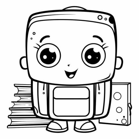 Outline of a cute schoolboy carrying books.