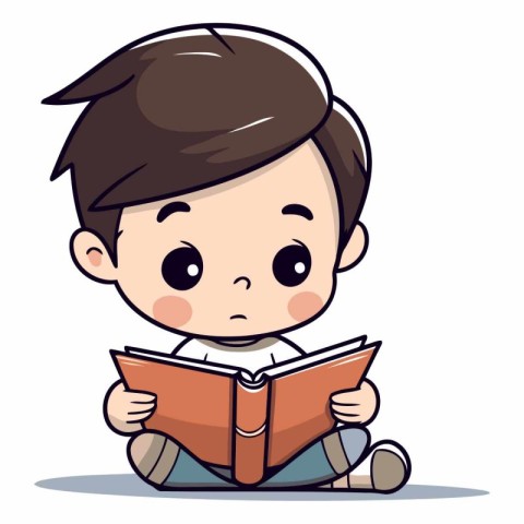 Boy Reading Book - Cute Cartoon Vector IllustrationÃ¯Â»Â¿