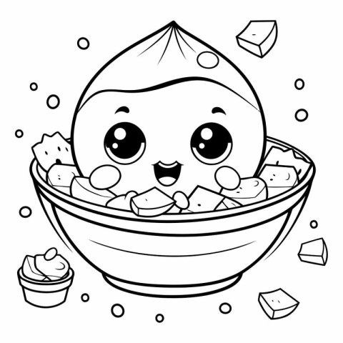 Coloring book for children: ice cream in a bowl with ice cubes