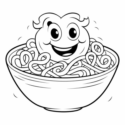 Illustration of a bowl of noodle with a smiling face on a white