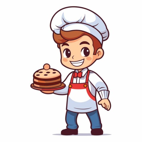 Chef boy holding a plate of pancakes in cartoon style