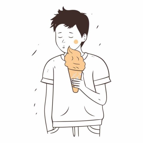 Illustration of a young man eating ice cream.