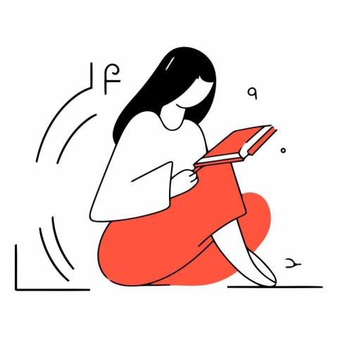 Vector illustration of a girl reading a book on a white backgrou