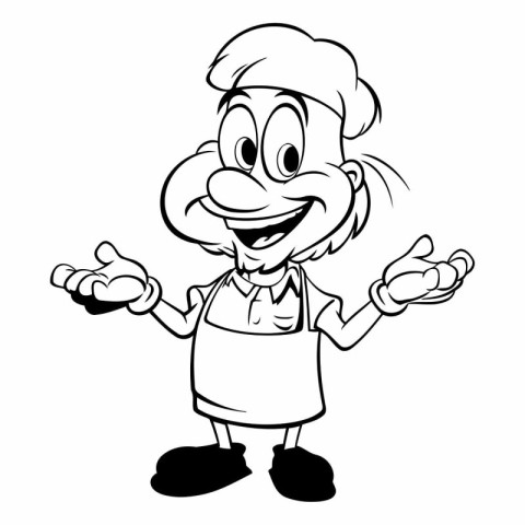 Chef Cartoon Mascot Character - Black and White Vector Illustrat