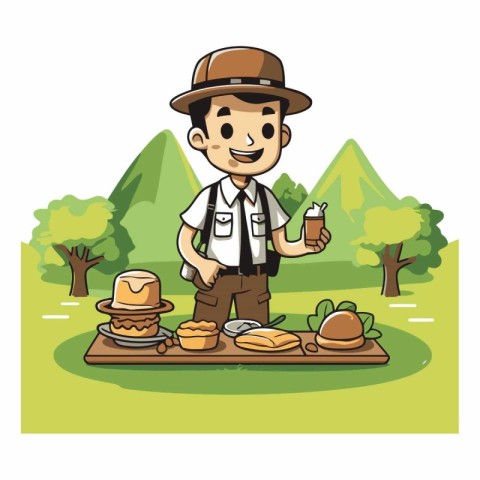 bavarian man having picnic in the park vector illustration graph