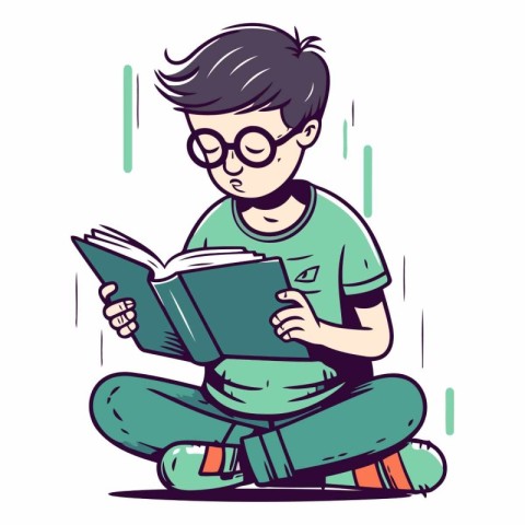 Vector illustration of a boy reading a book. The boy is wearing