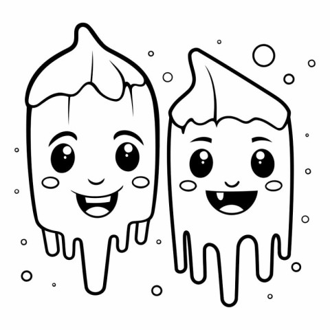 Cute ice cream. black and white vector illustration for coloring