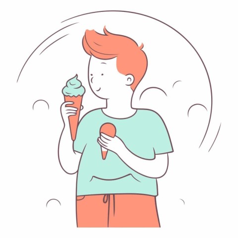 Vector illustration of a boy eating an ice cream in a cone.