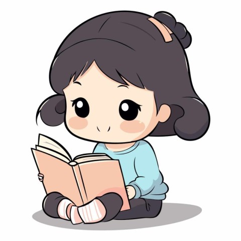 Illustration of a Cute Little Girl Reading a Book - Vector