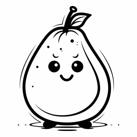 Black and White Cartoon Illustration of Cute Pear Fruit Characte