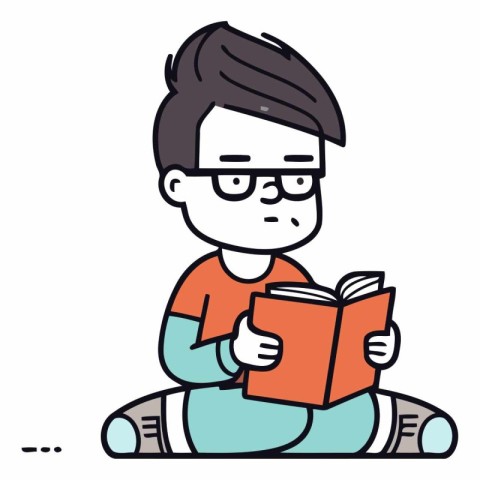 Illustration of a boy reading a book on a white background.