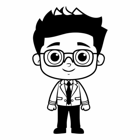 cute little boy with glasses and blazer cartoon vector illustrat