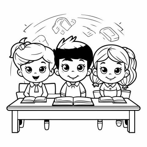 cute little students at school classroom cartoon vector illustra