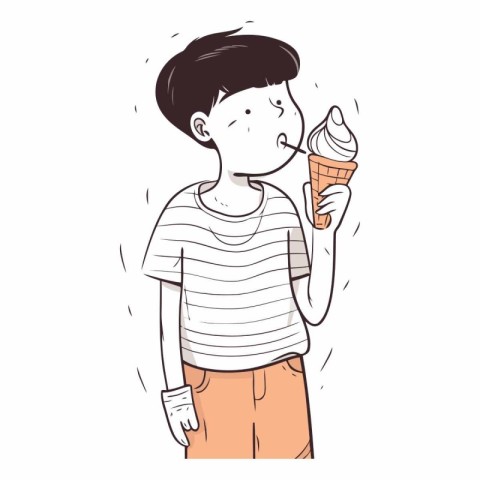 Cute boy with ice cream in cartoon style.